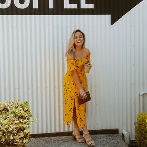 Yellow Floral Off-the-Shoulder Maxi Dress